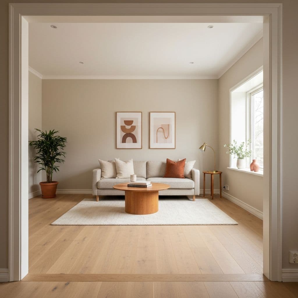 Empty room virtually staged with new furniture