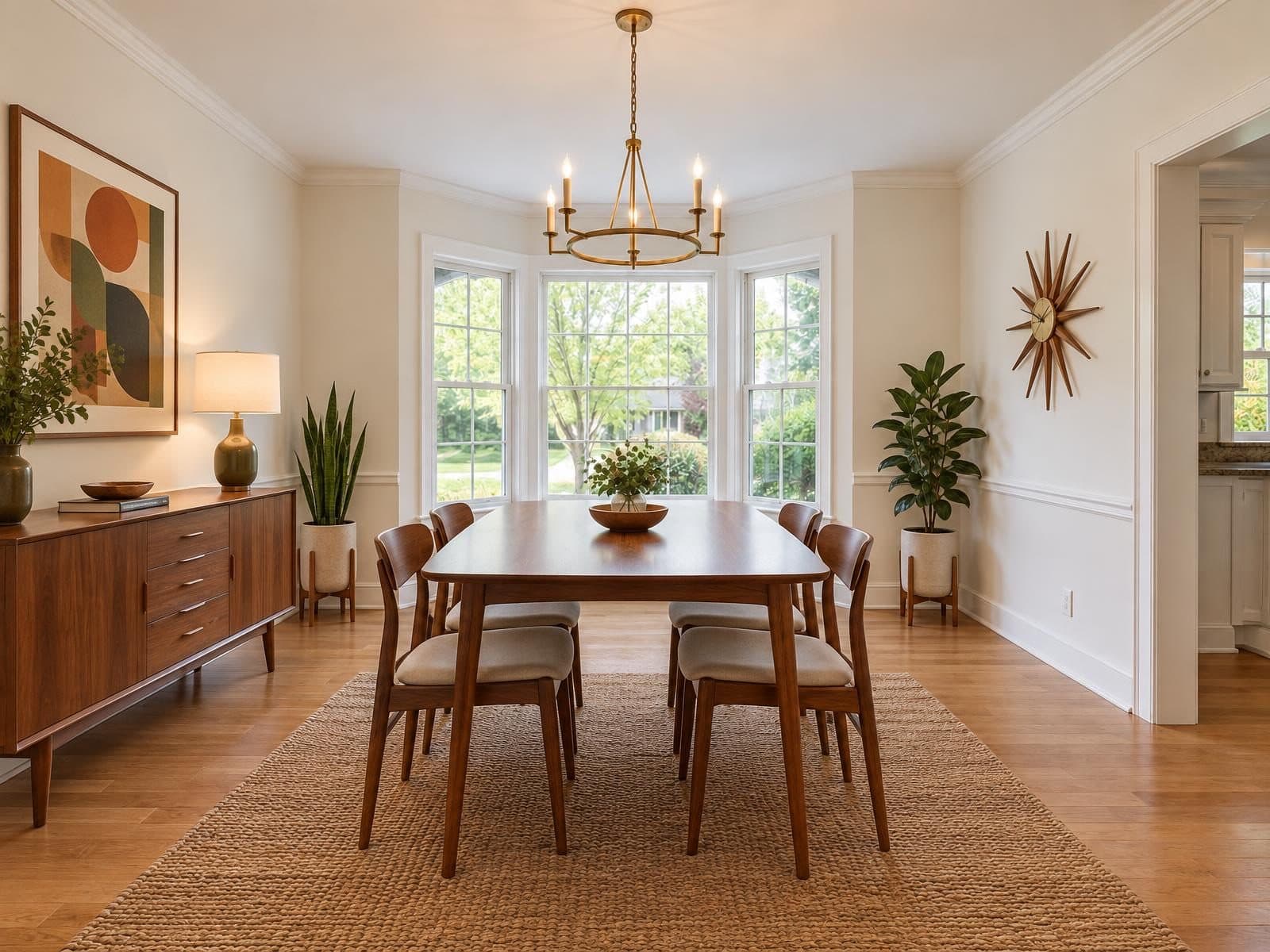Mid-century dining room staged by Stagey