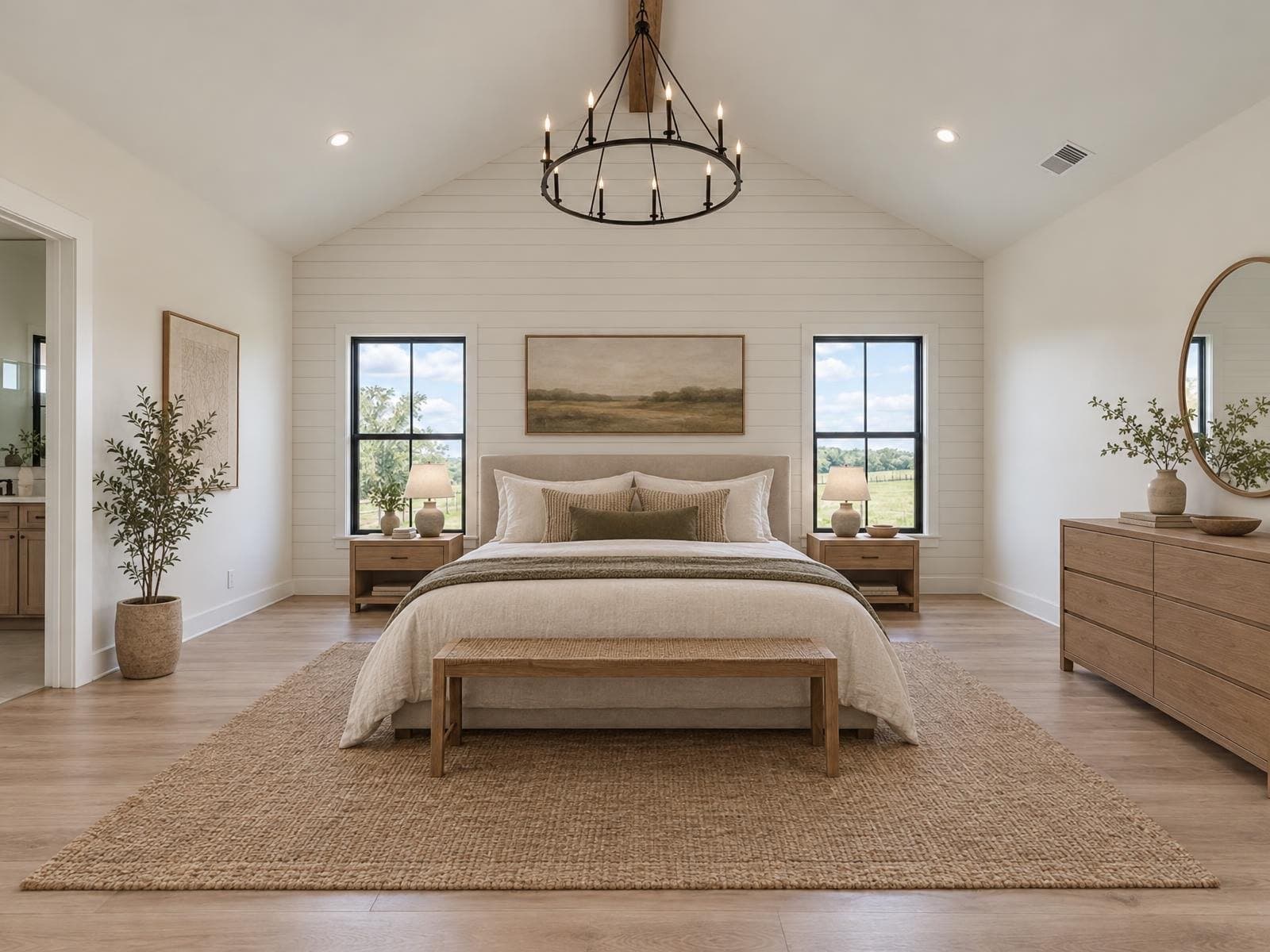 The same bedroom virtually staged in Japandi style