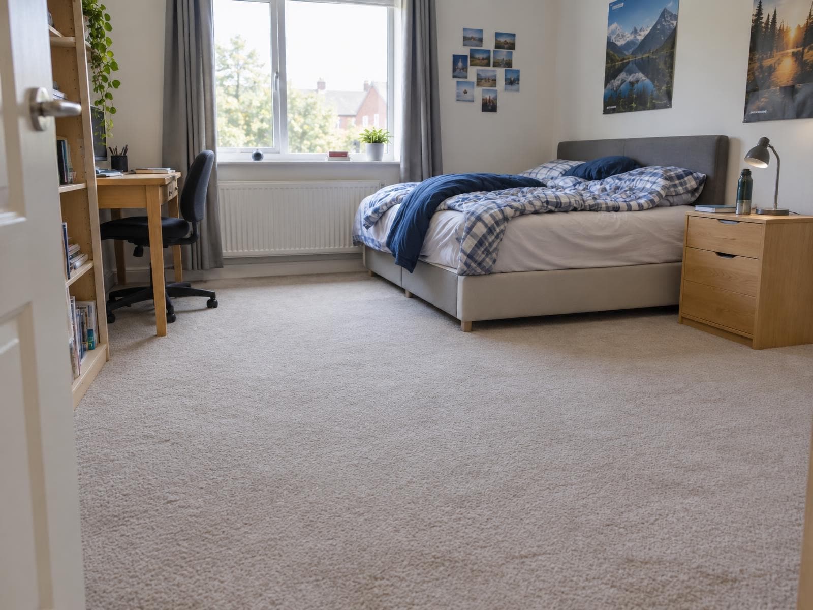 Bedroom floor cleared of clutter