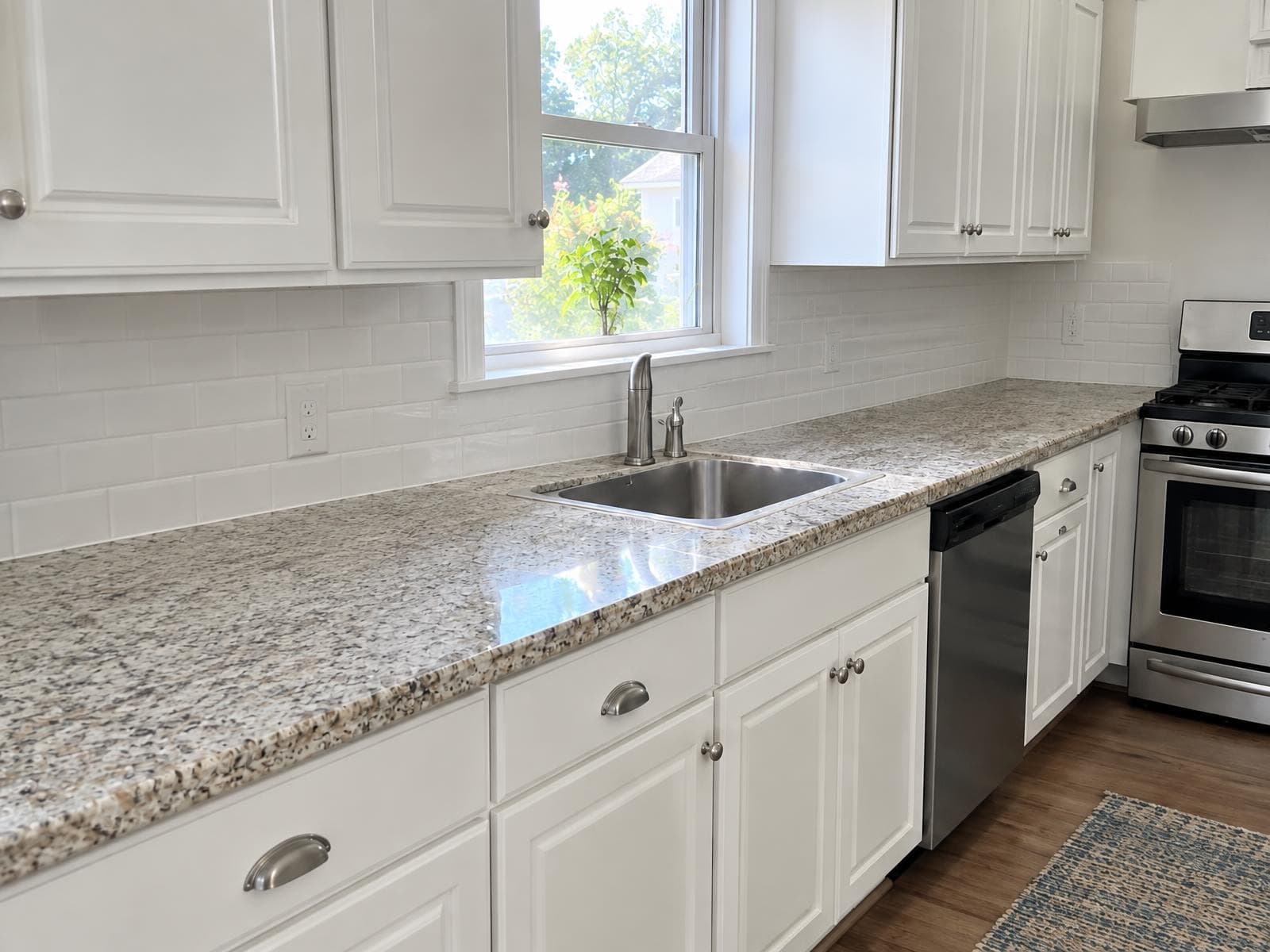 The same kitchen counter cleared of mail and small appliances