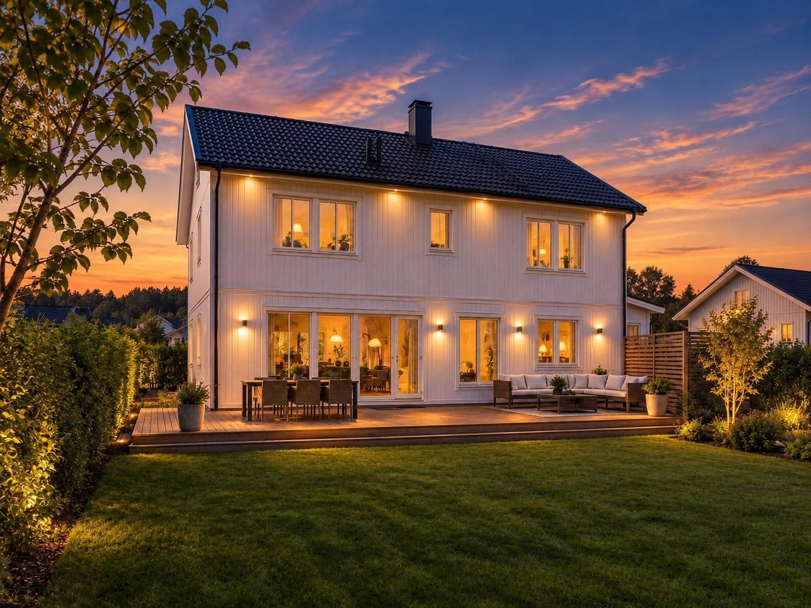 House at warm sunset